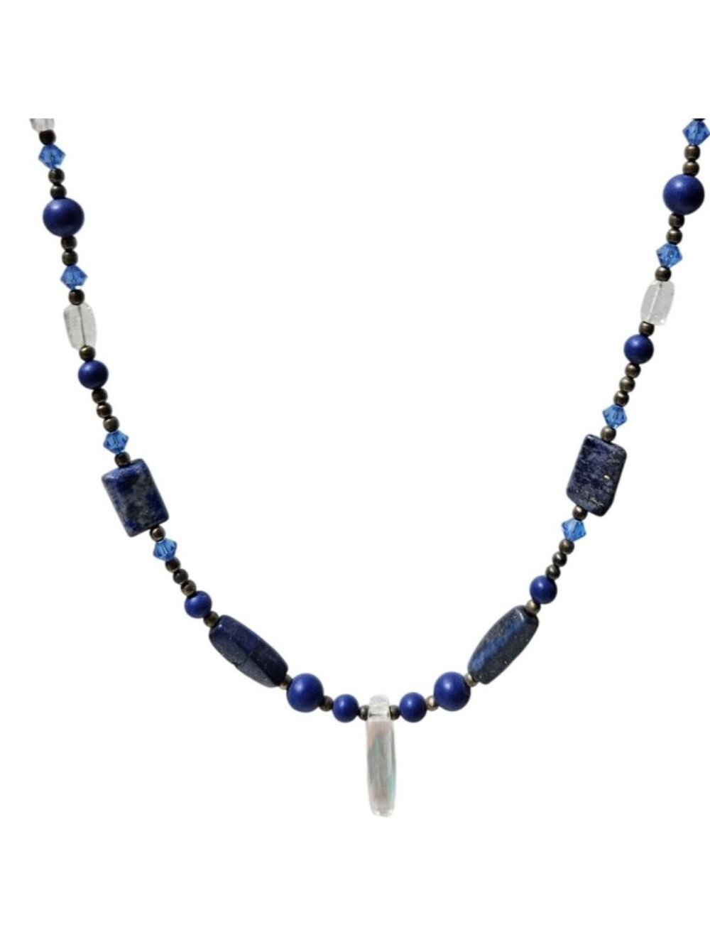 Lapis Style Beaded Necklace Pendant Toggle Clasp Blue Bronze Retro Fashion Women
